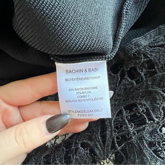 Sachin & Babi - Kochi Scoop-Back Fitted Midi Cocktail Dress w/ Lace - Jet Black - Picture 12 of 15